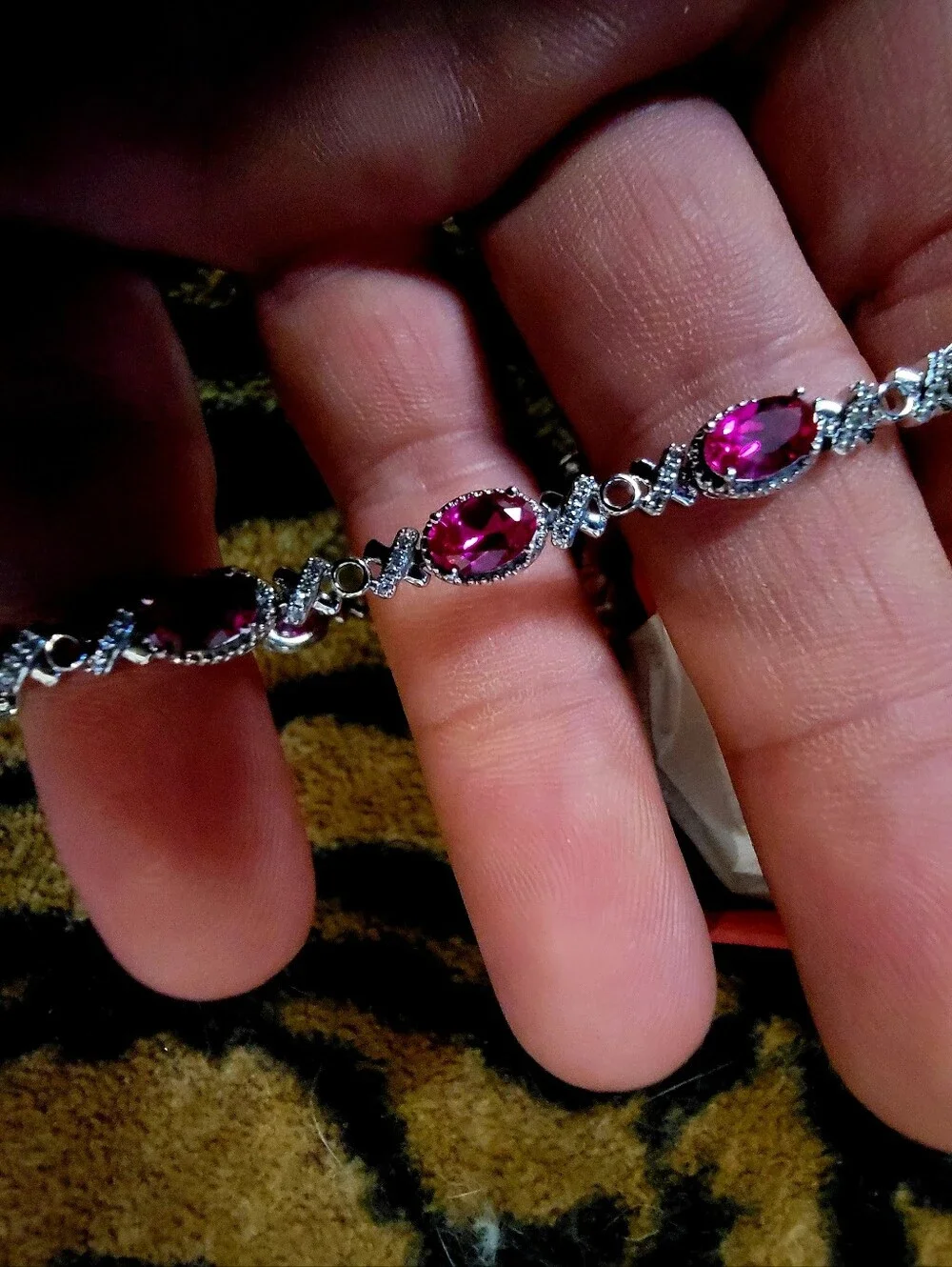 Ruby Bracelet Crystal Sterling Silver  - Lab Created Rubies Women Jewelry